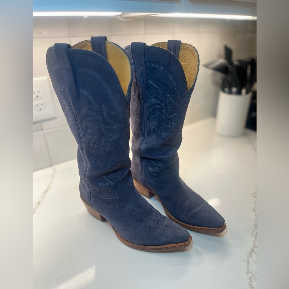 Limited Edition Tecovas Annie Indigo Suede Boots - Picture 6 of 8